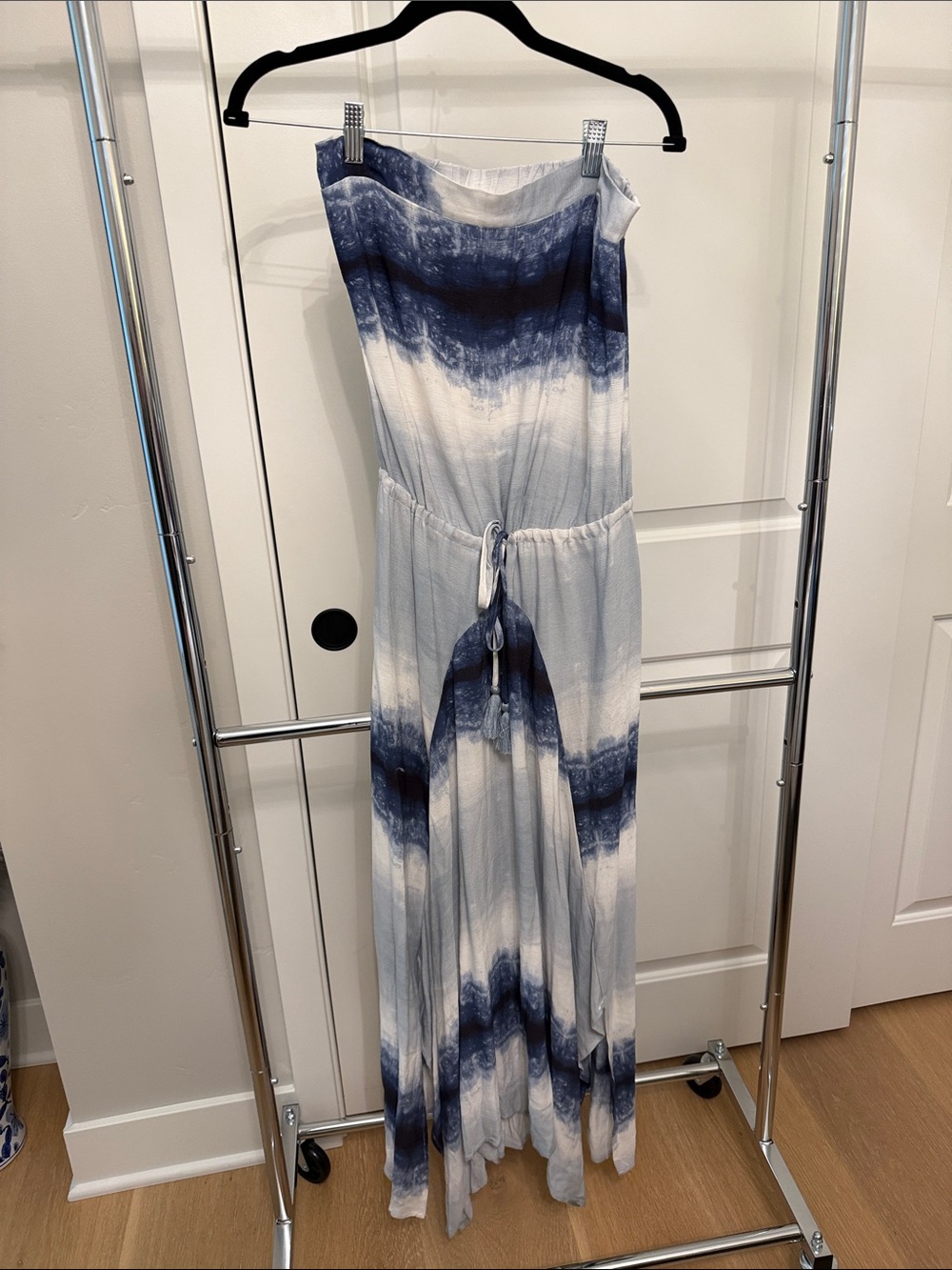 Vici Blue and White Strapless Tie-Dye Maxi Dress